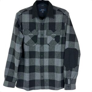 Roark Nordsman Flannel Shirt S Black gray Check Plaid Outdoor Button Up Pockets